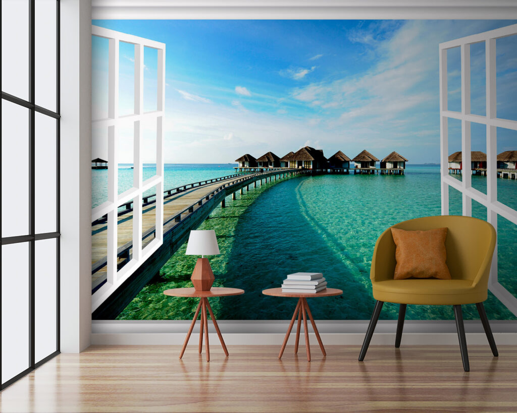 Window onto beach huts — interior 1