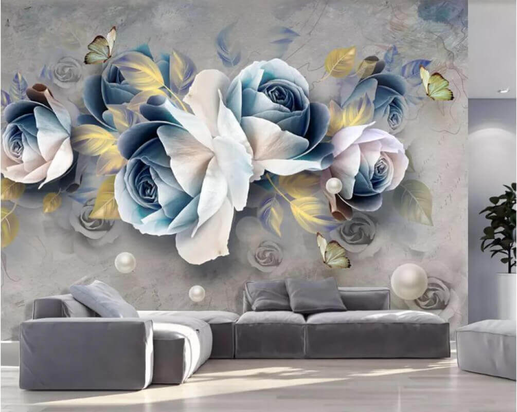 Blue-grey roses with butterflies — interior 1
