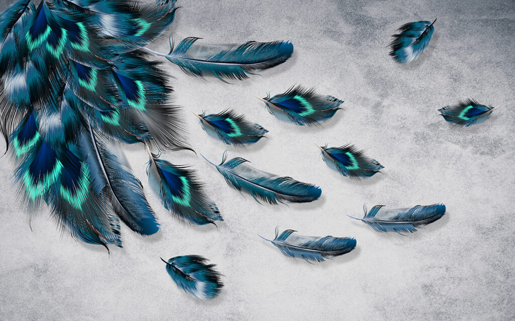 Dark feathers with turquoise — full design