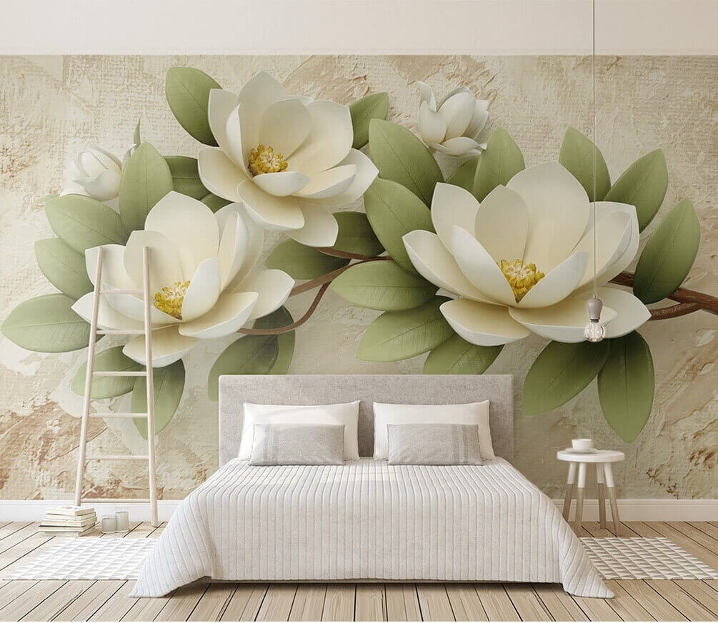 White magnolia on beige — interior 1