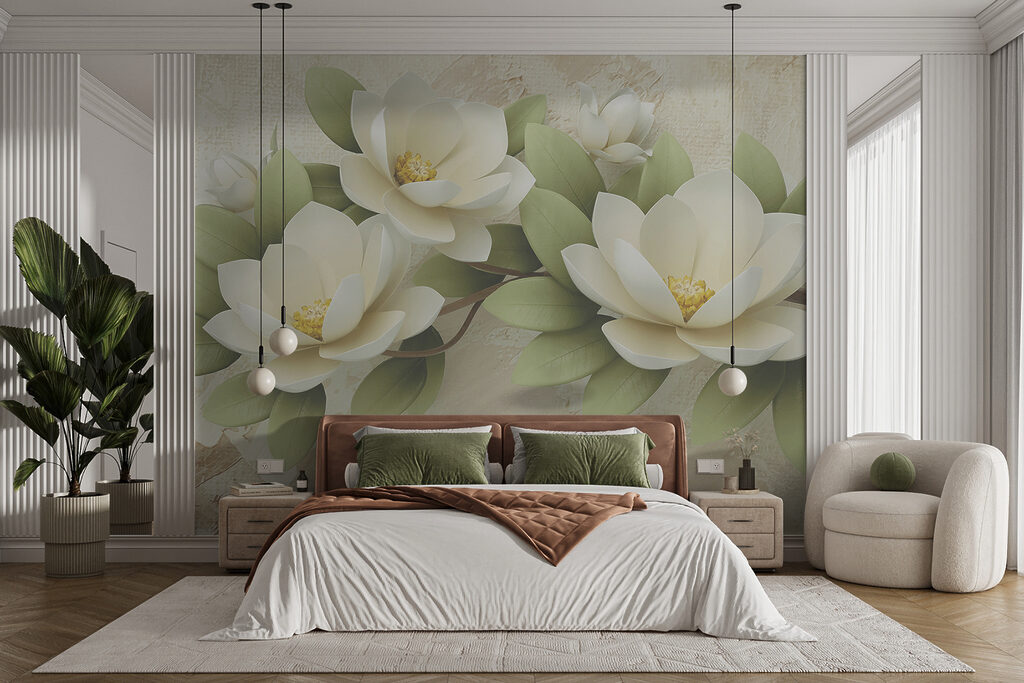 White magnolia on beige — interior 3