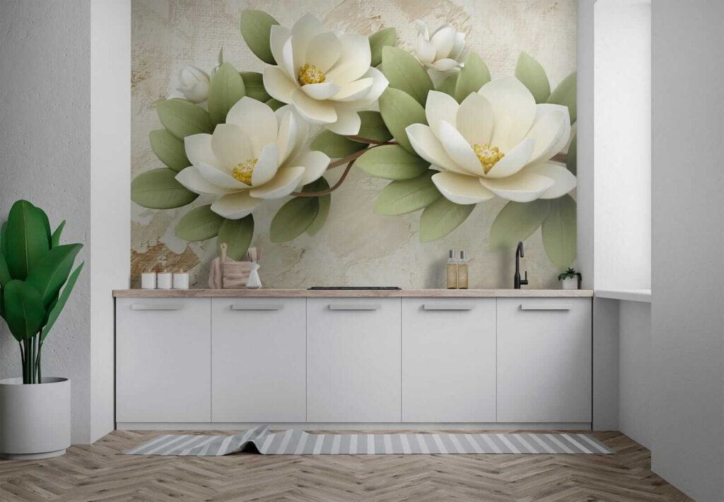 White magnolia on beige — interior 2