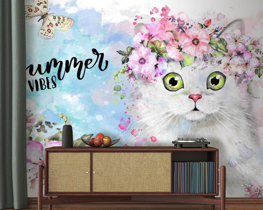Flower Crown Cat in an interior