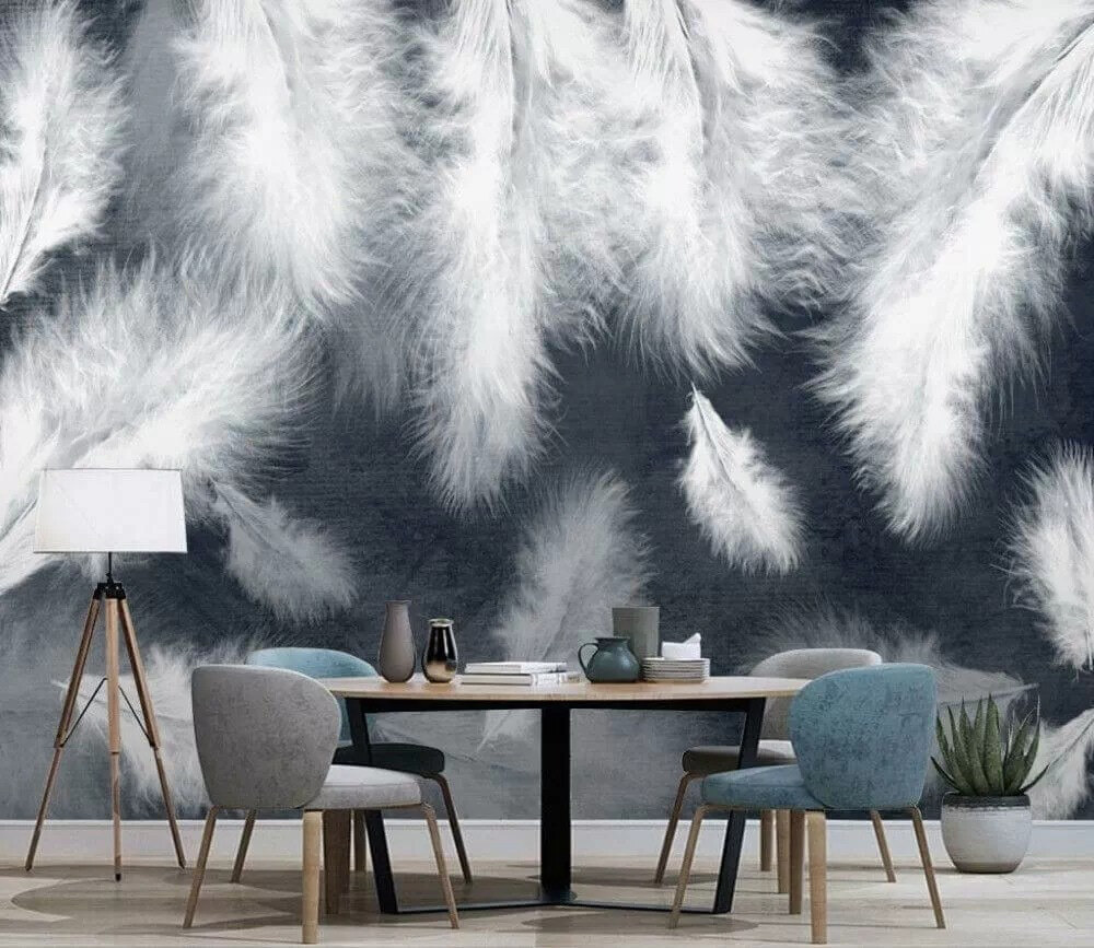 White feathers on grey — interior 1
