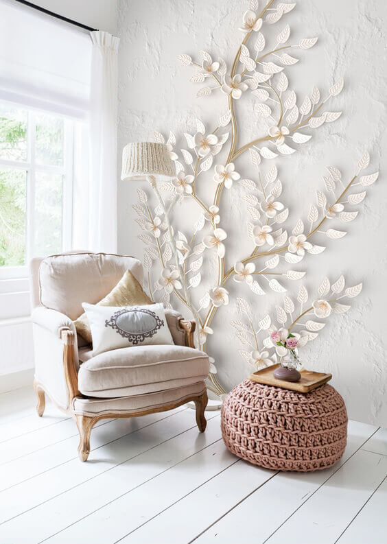 White branch with blossom — interior 1
