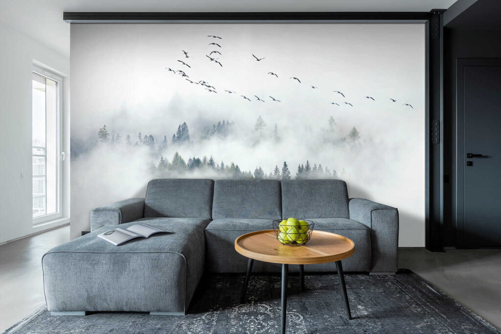 Conifers in white fog — interior 4