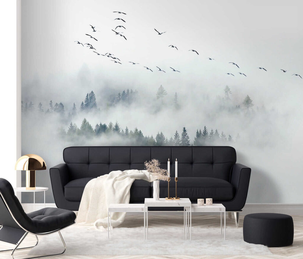Conifers in white fog — interior 5