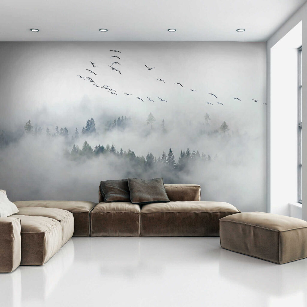 Conifers in white fog — interior 6