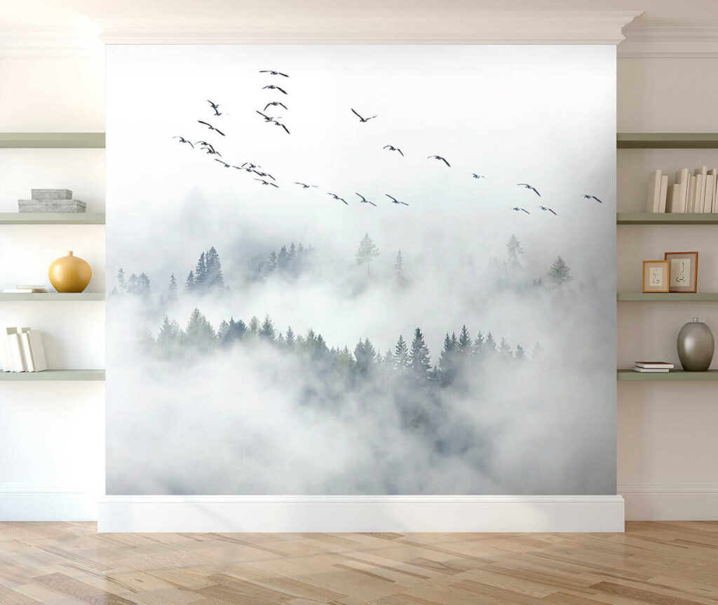 Conifers in white fog — interior 7
