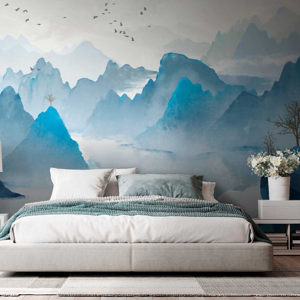 Blue peaks over water — interior 10