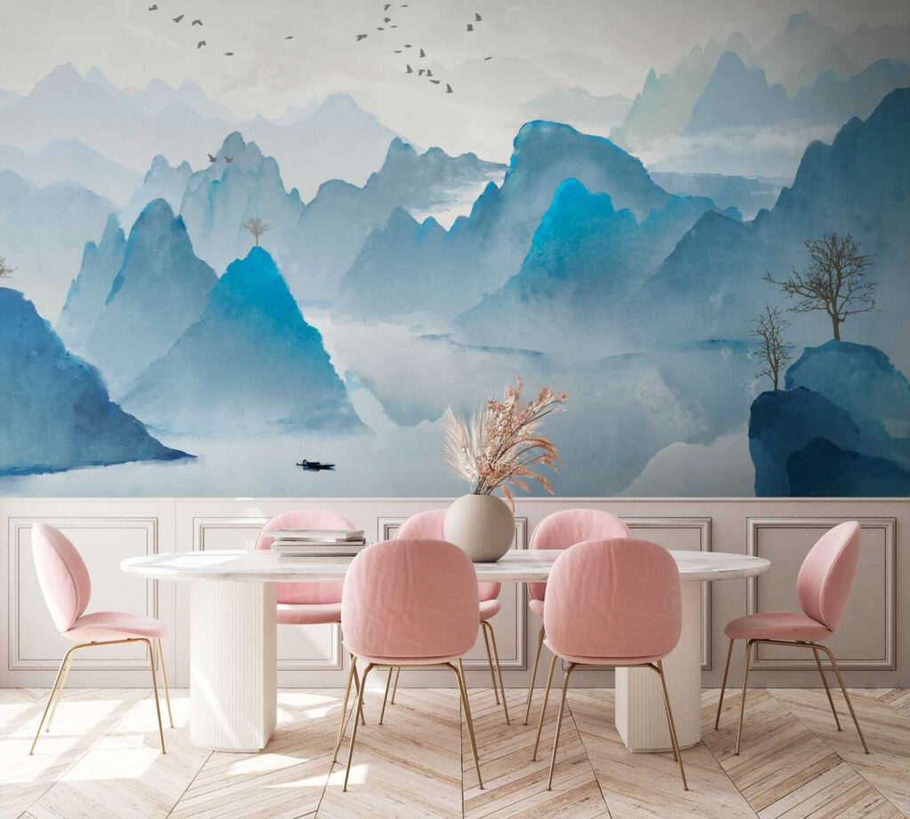 Blue peaks over water — interior 6