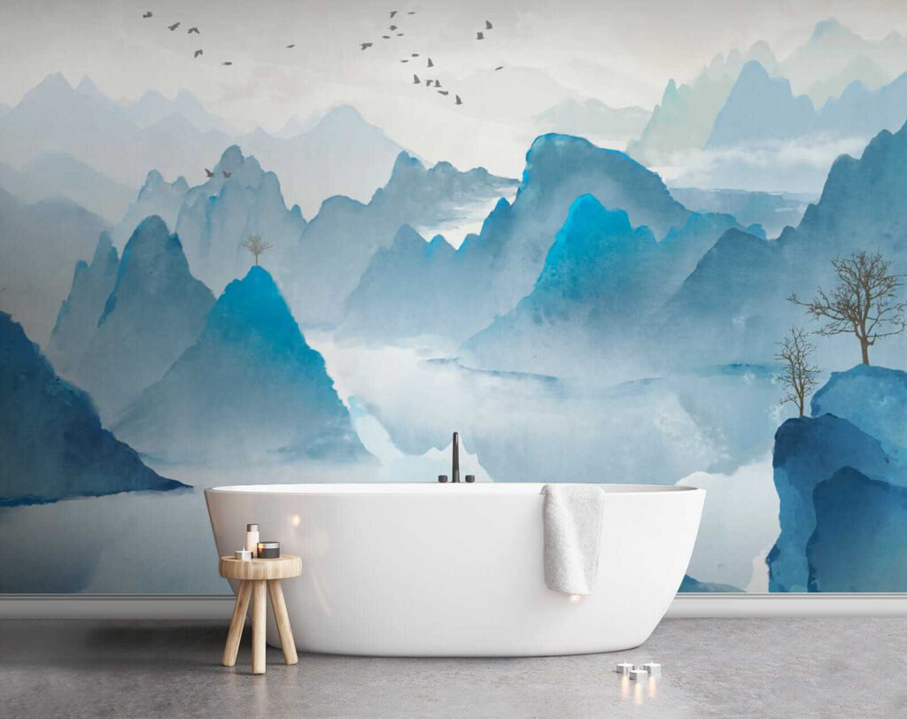 Blue peaks over water — interior 9
