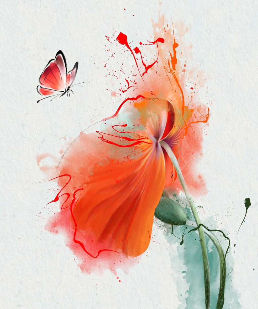Butterfly by orange flower — full design