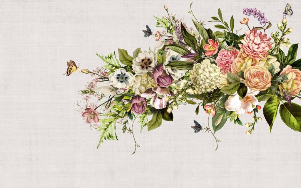 Butterflies by flower branch — full design