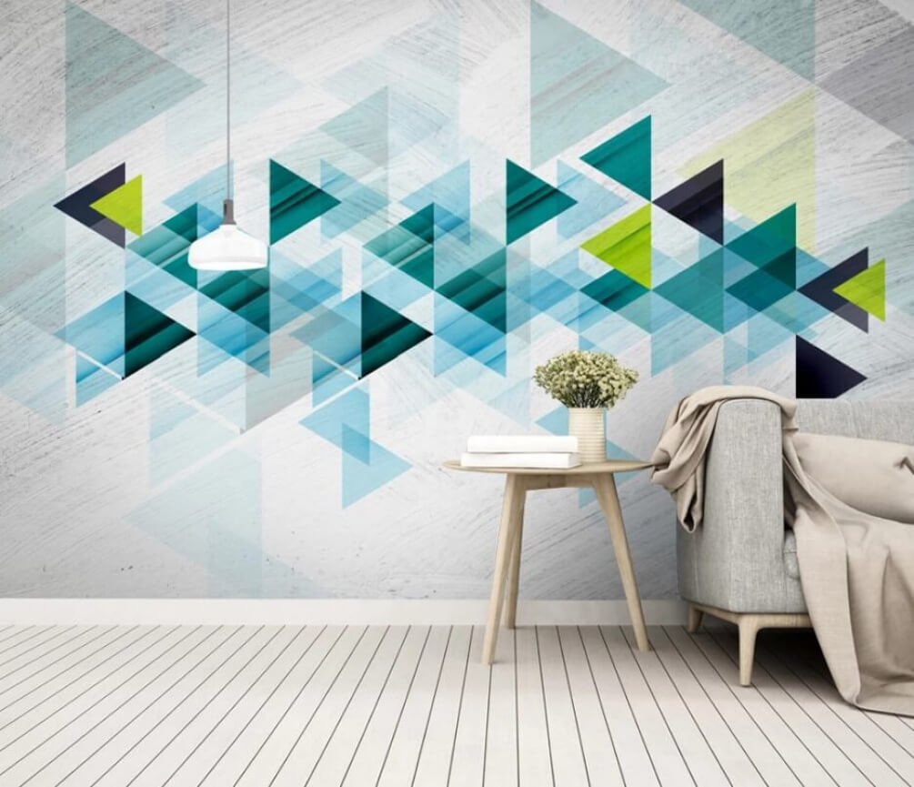 Turquoise triangles with brushstrokes — interior 1