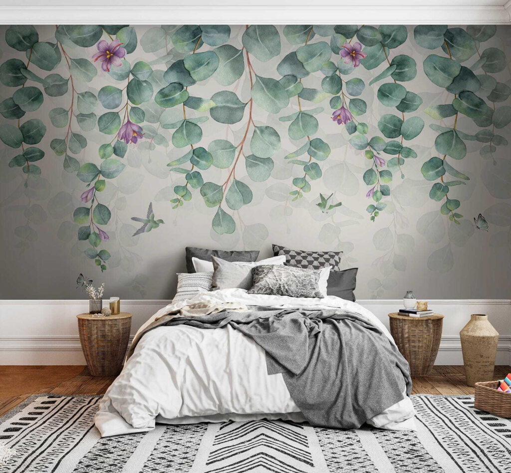 Hanging leaves, lilac blooms — interior 3
