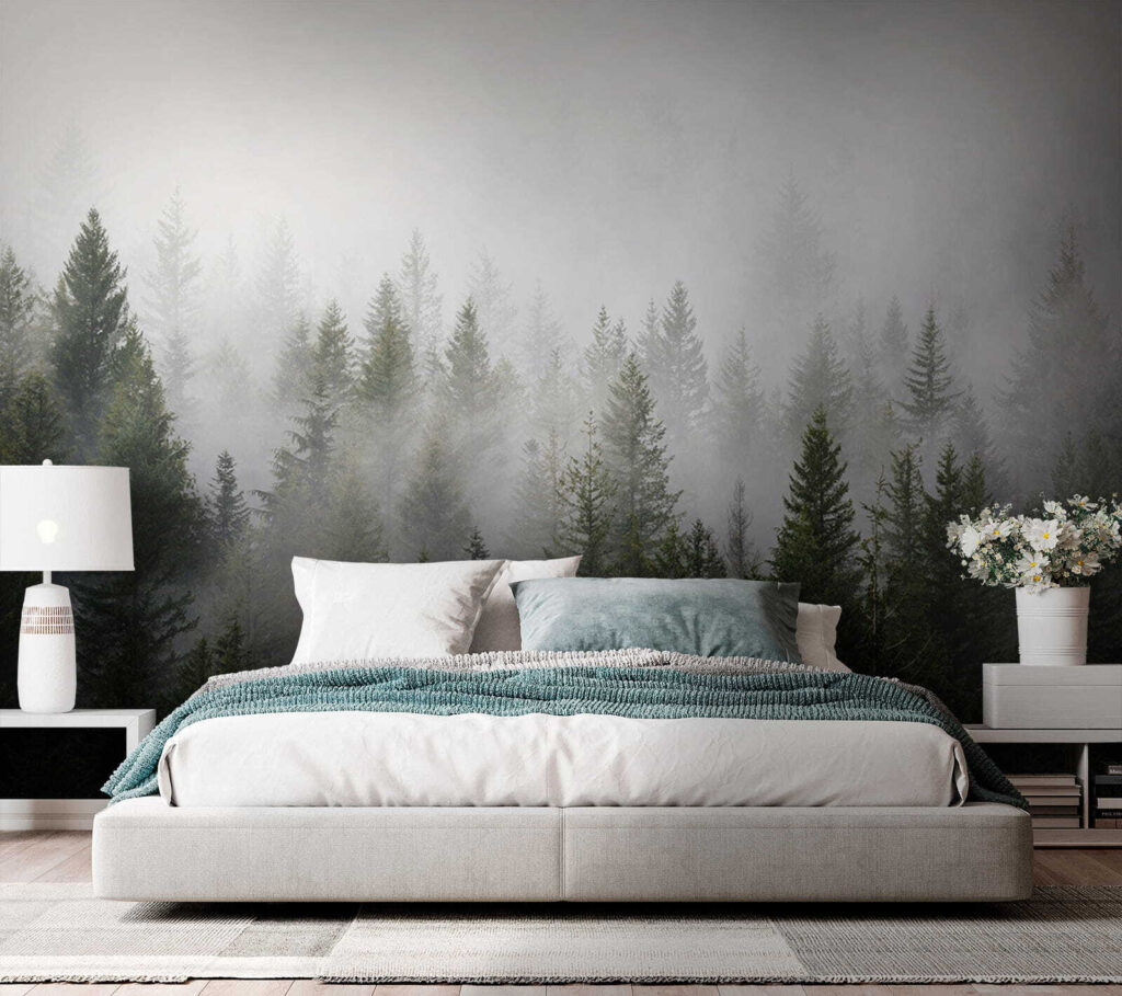 Pines fading into mist — interior 3