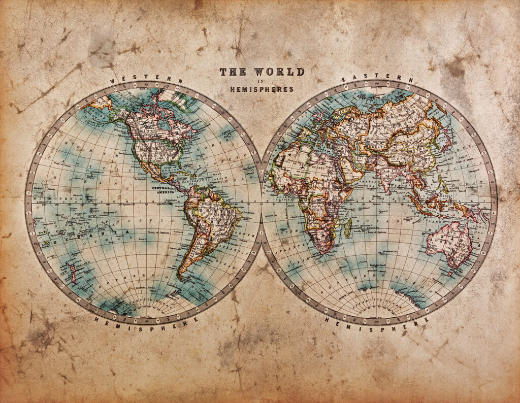 Two round world maps — full design
