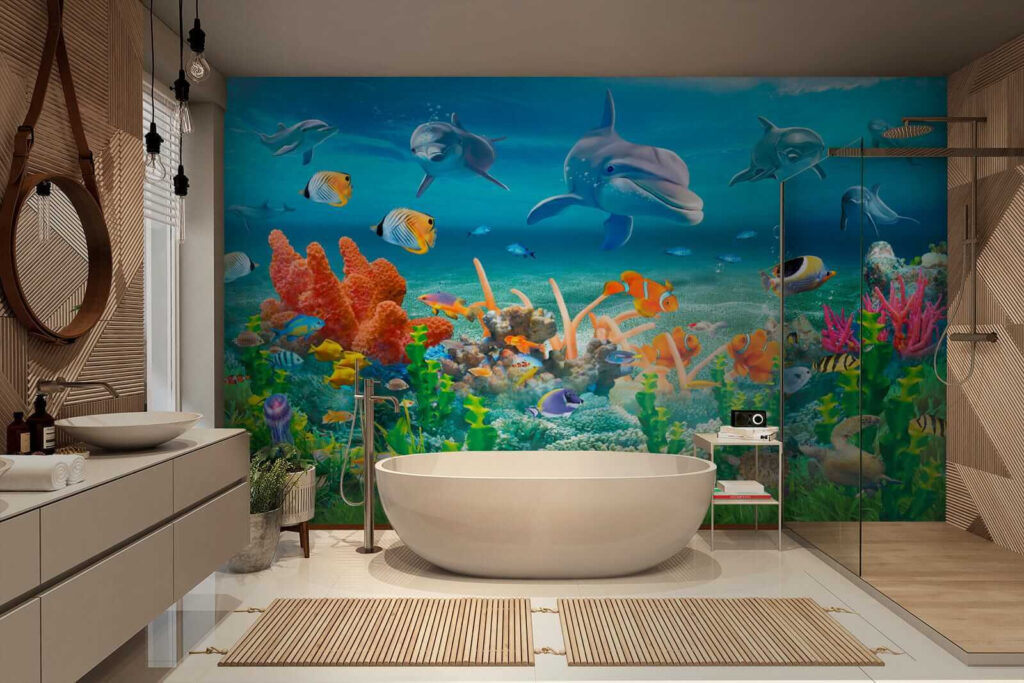 Dolphins above coral — interior 4