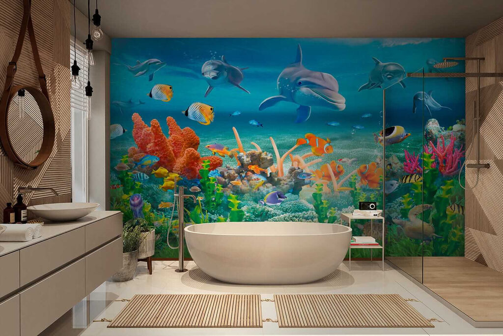 Dolphins above coral — interior 6