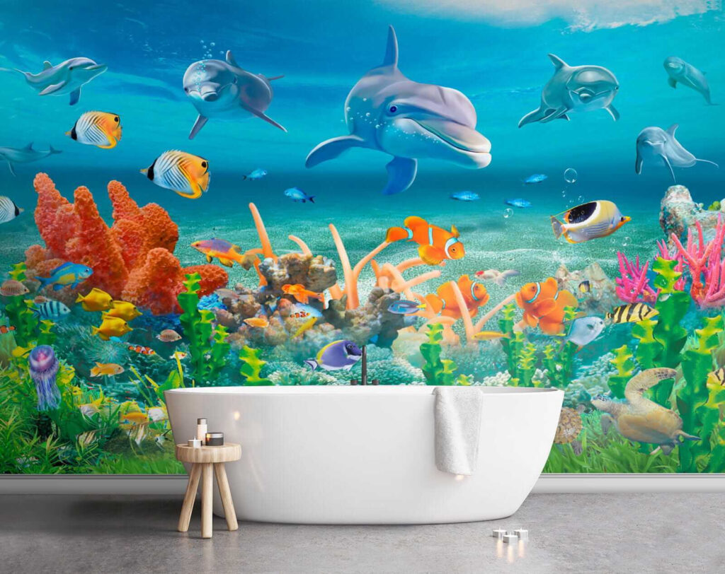 Dolphins above coral — interior 5