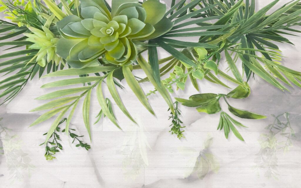 Hanging leaves and succulents — full design