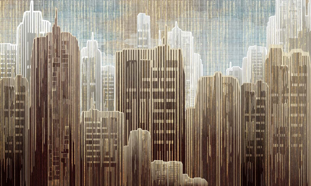 City in golden lines — full design