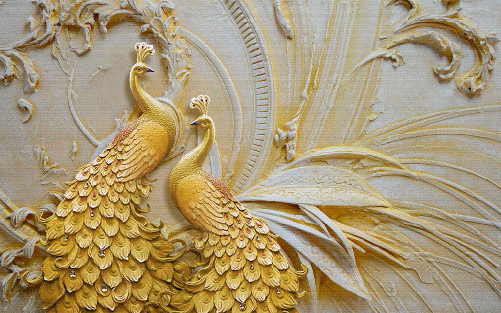 Golden peacocks in relief — full design