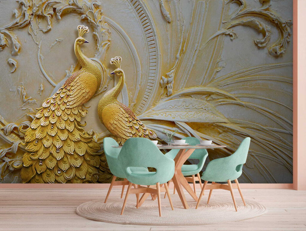 Golden peacocks in relief — interior 9