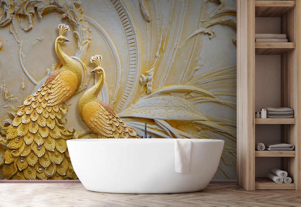 Golden peacocks in relief — interior 10