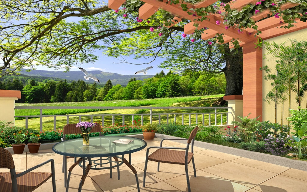 Terrace under a pergola — full design
