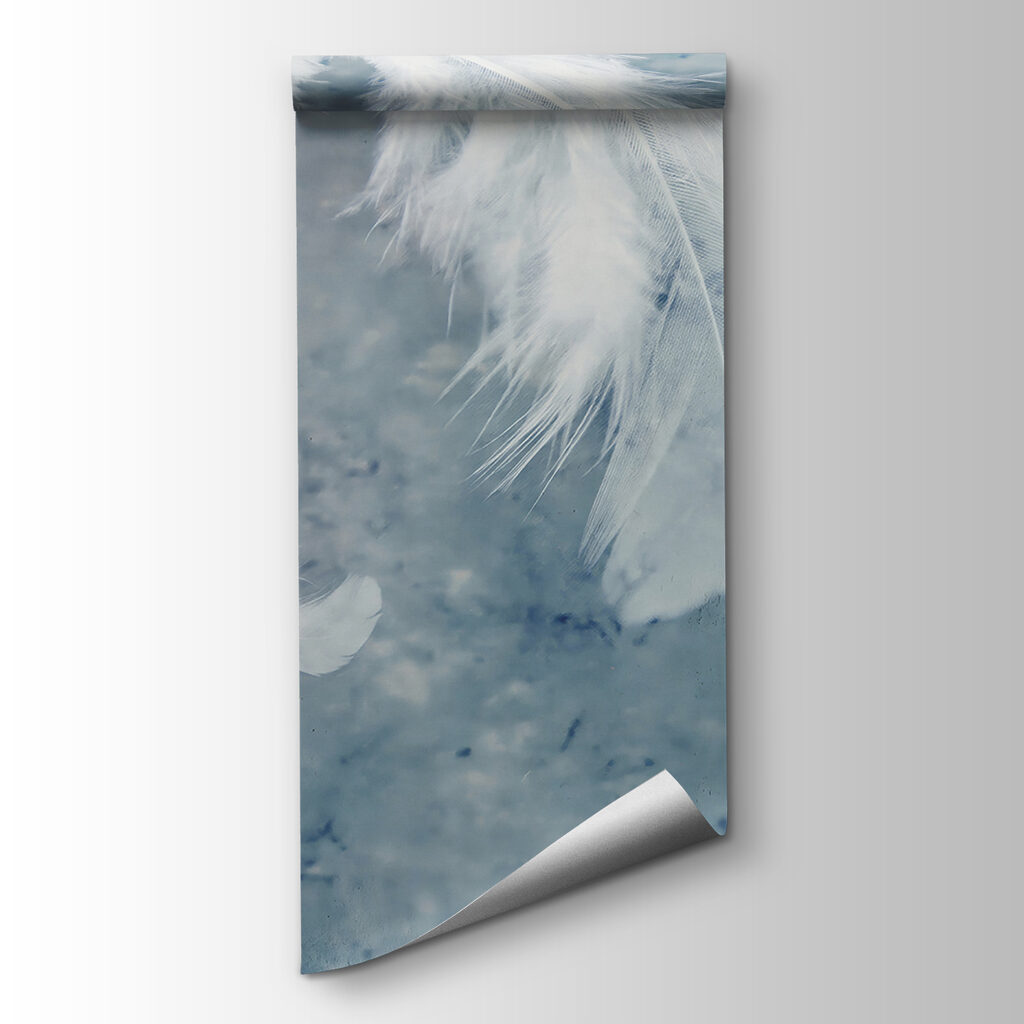 White feathers on blue-grey — product view