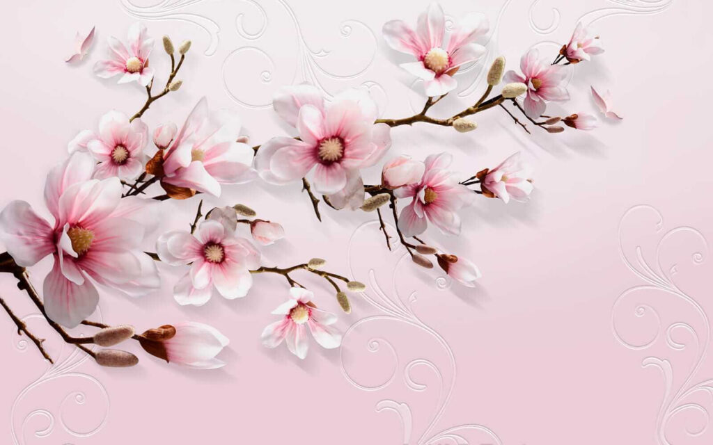 Magnolia on soft pink — full design