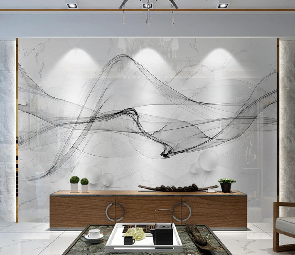 Grey ribbons above spheres — interior 1