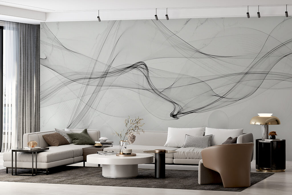 Grey ribbons above spheres — interior 2