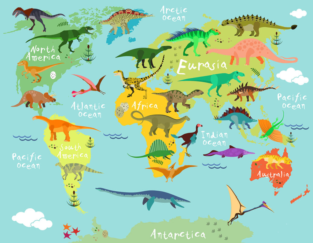 Dinosaur World Map — full design
