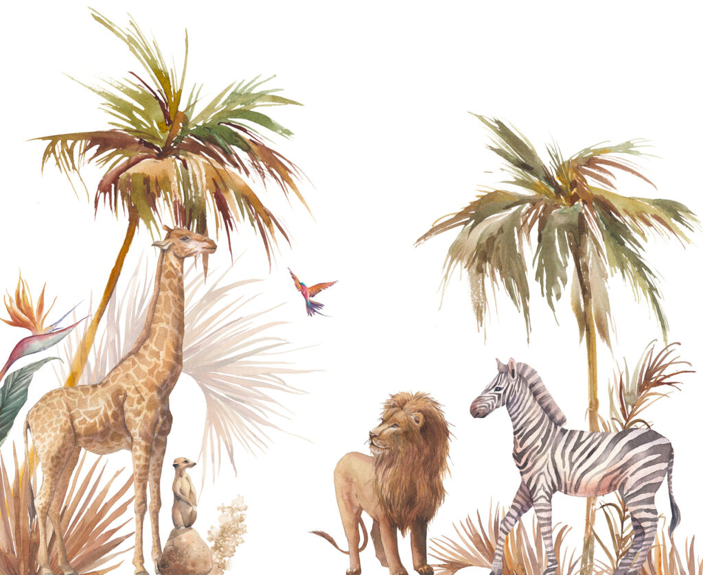 Safari animals and palms — full design