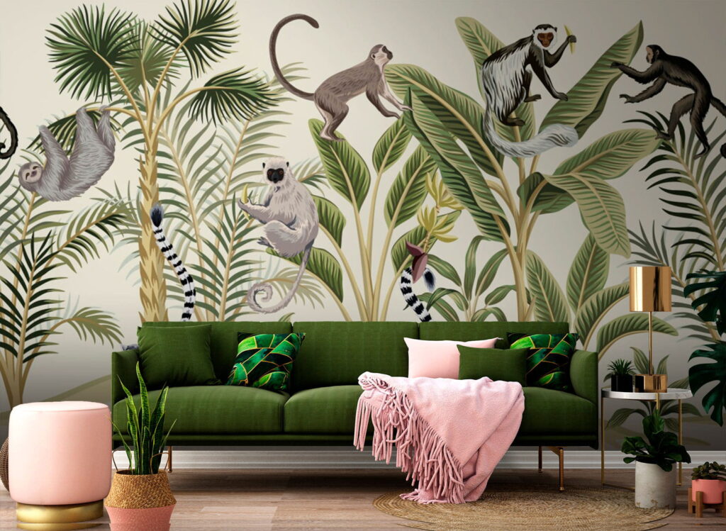 Monkeys among drawn palms — interior 1