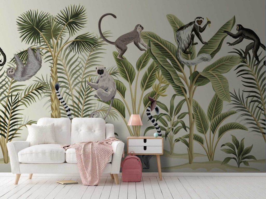 Monkeys among drawn palms — interior 2