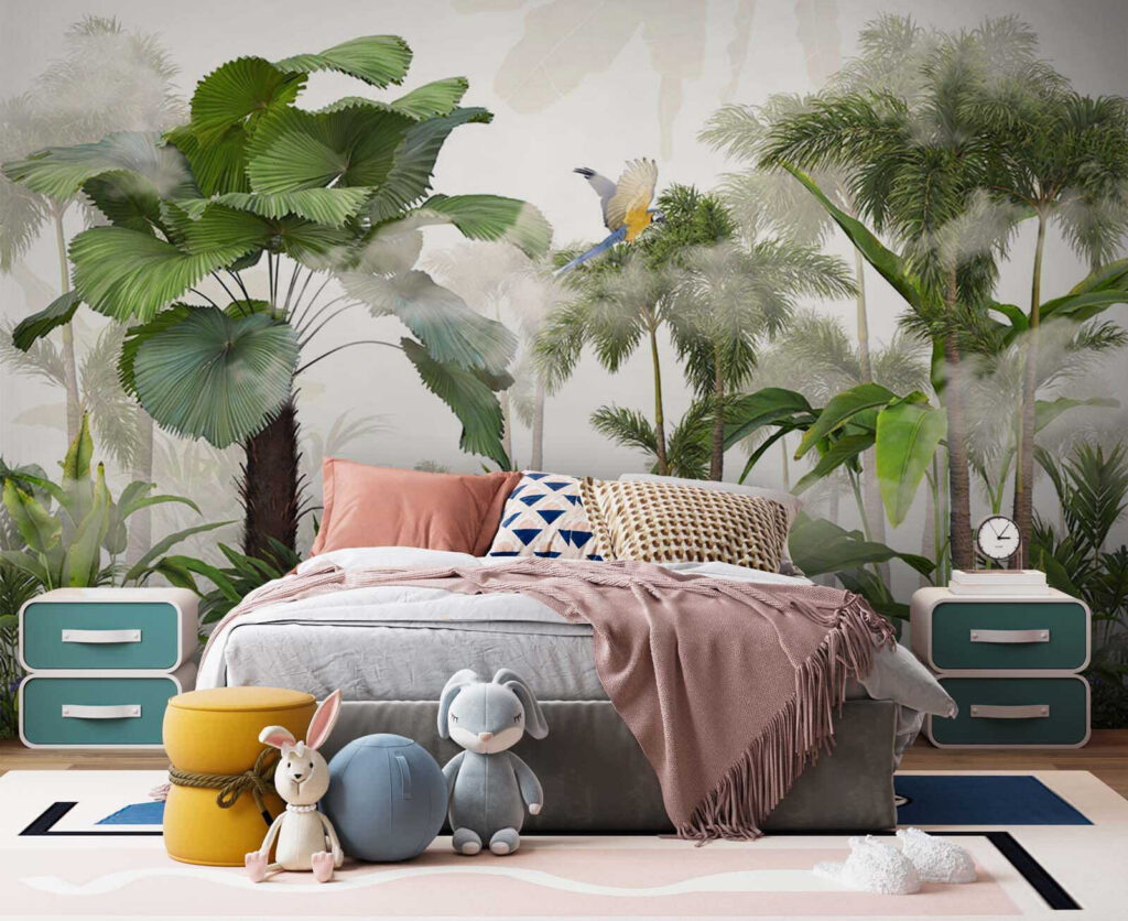 Green palms and birds — interior 2