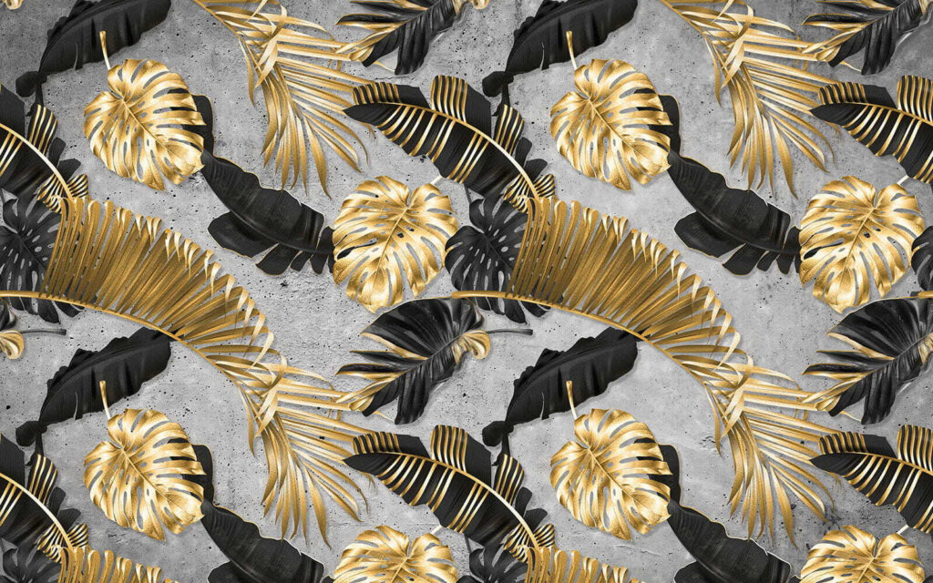 Golden leaves on black — full design