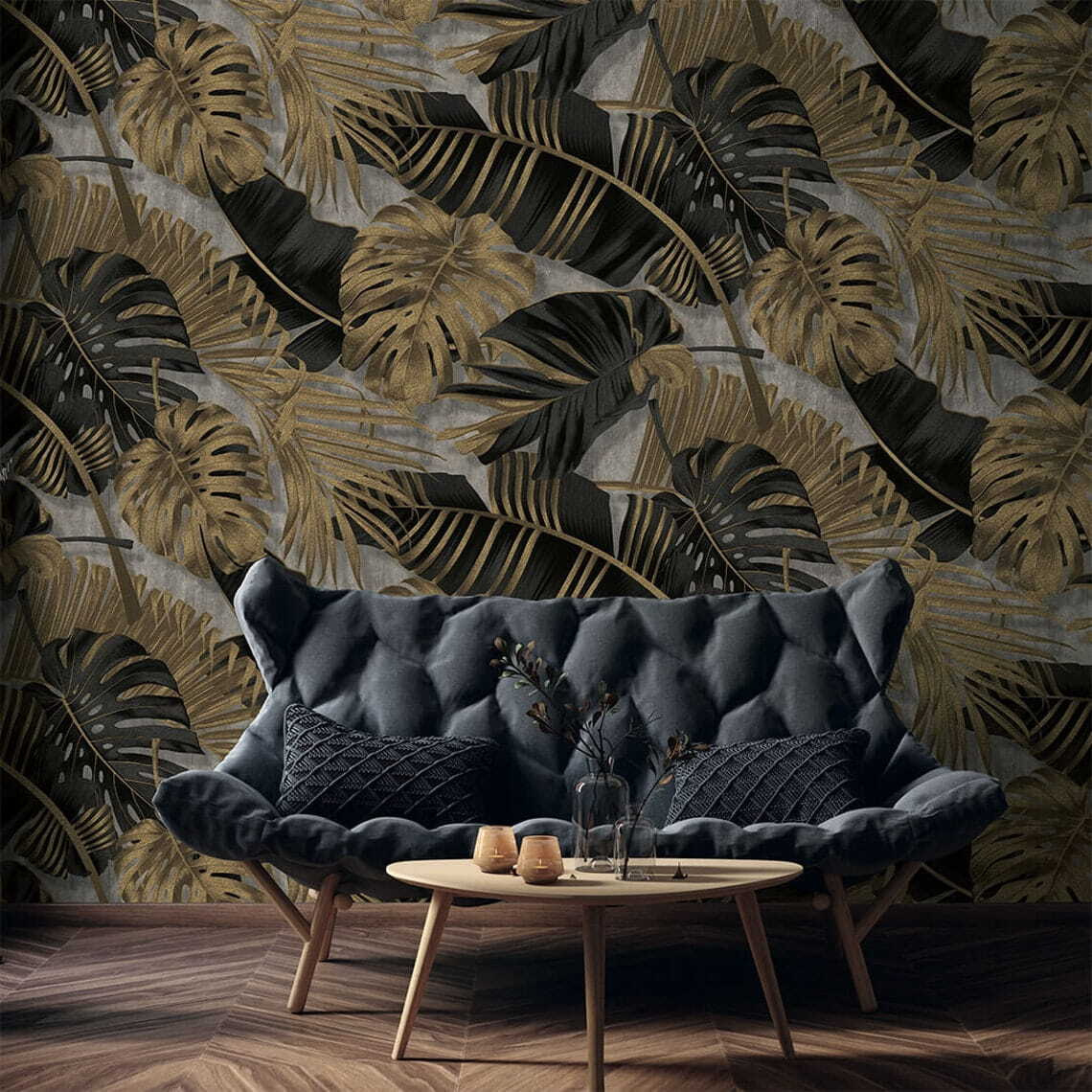 Golden leaves on black — interior 1