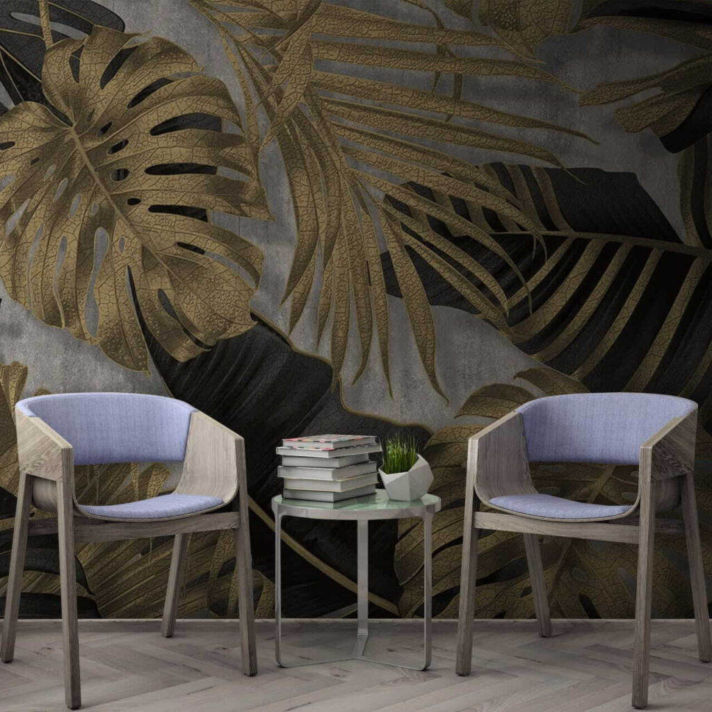 Golden leaves on black — interior 2