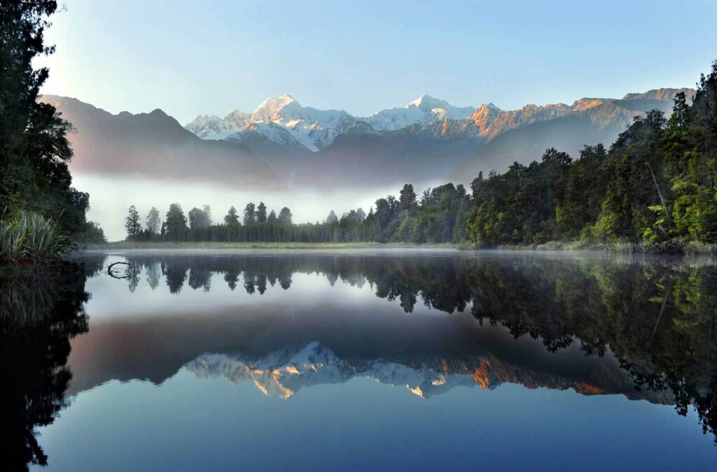 Forest lake and mountains — full design