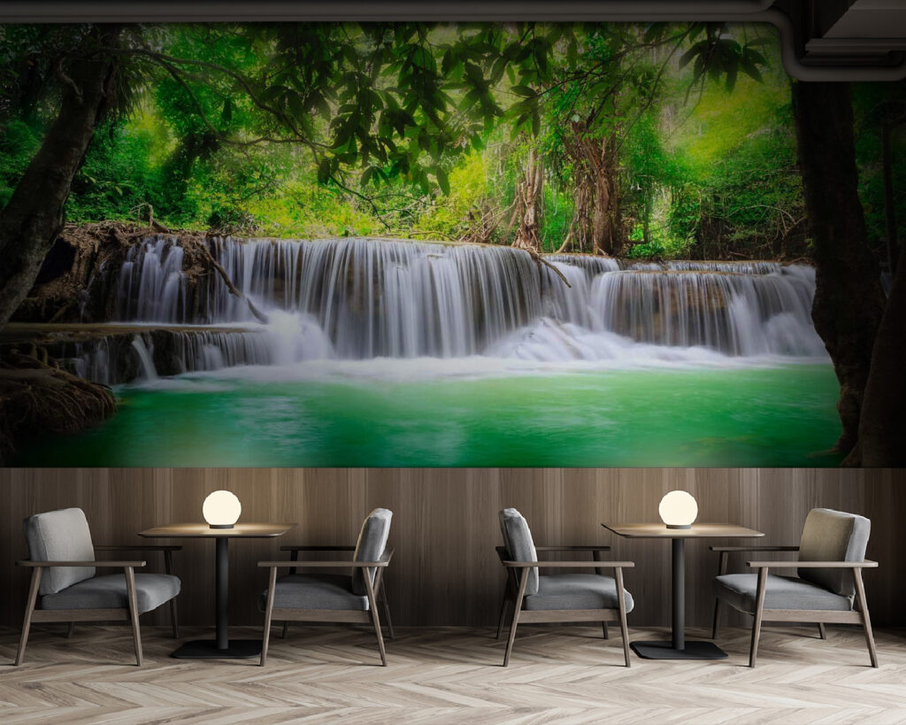 Forest waterfall, turquoise pool — interior 3