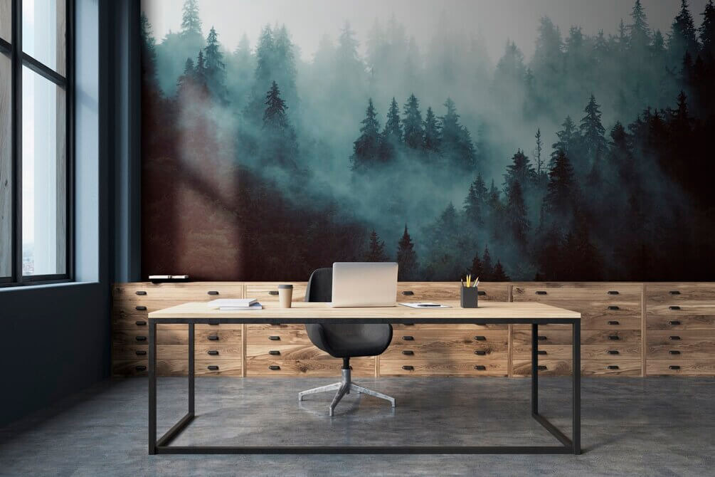 Pines in blue mist — interior 1