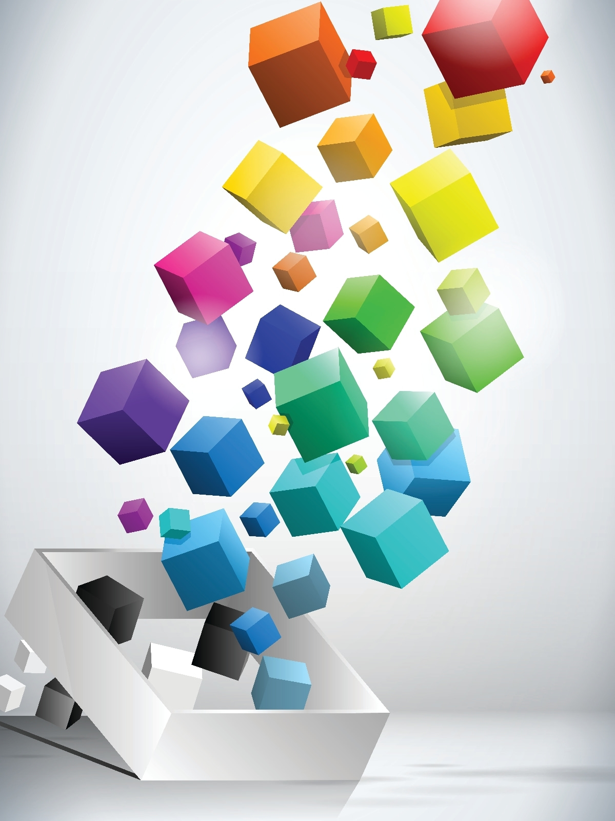 Colourful cubes floating up — full design
