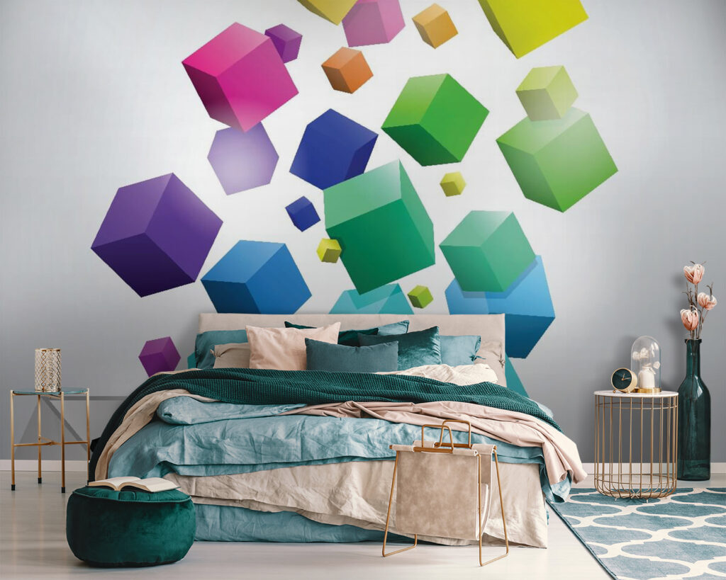Colourful cubes floating up — interior 2