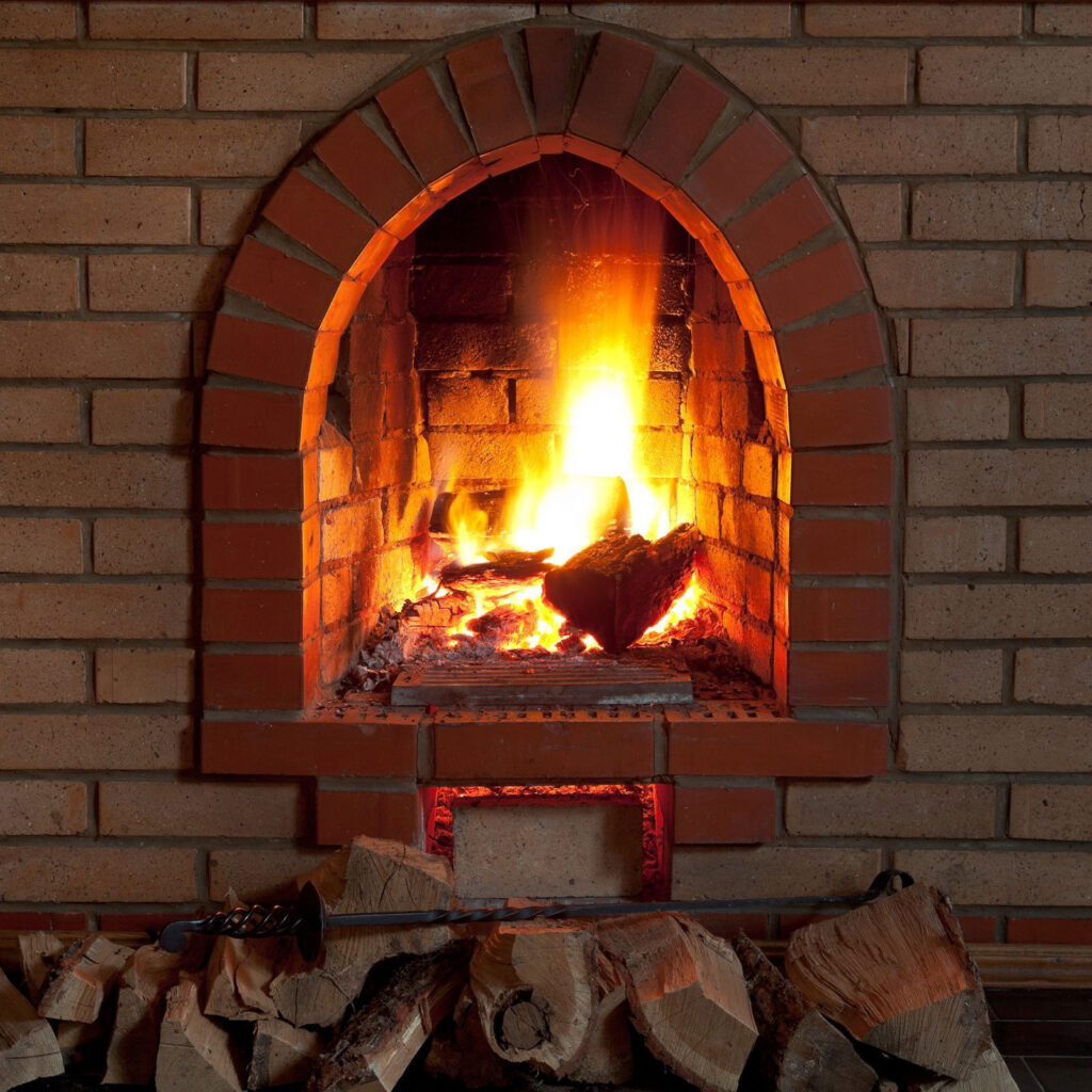 Flames behind brick arch — full design