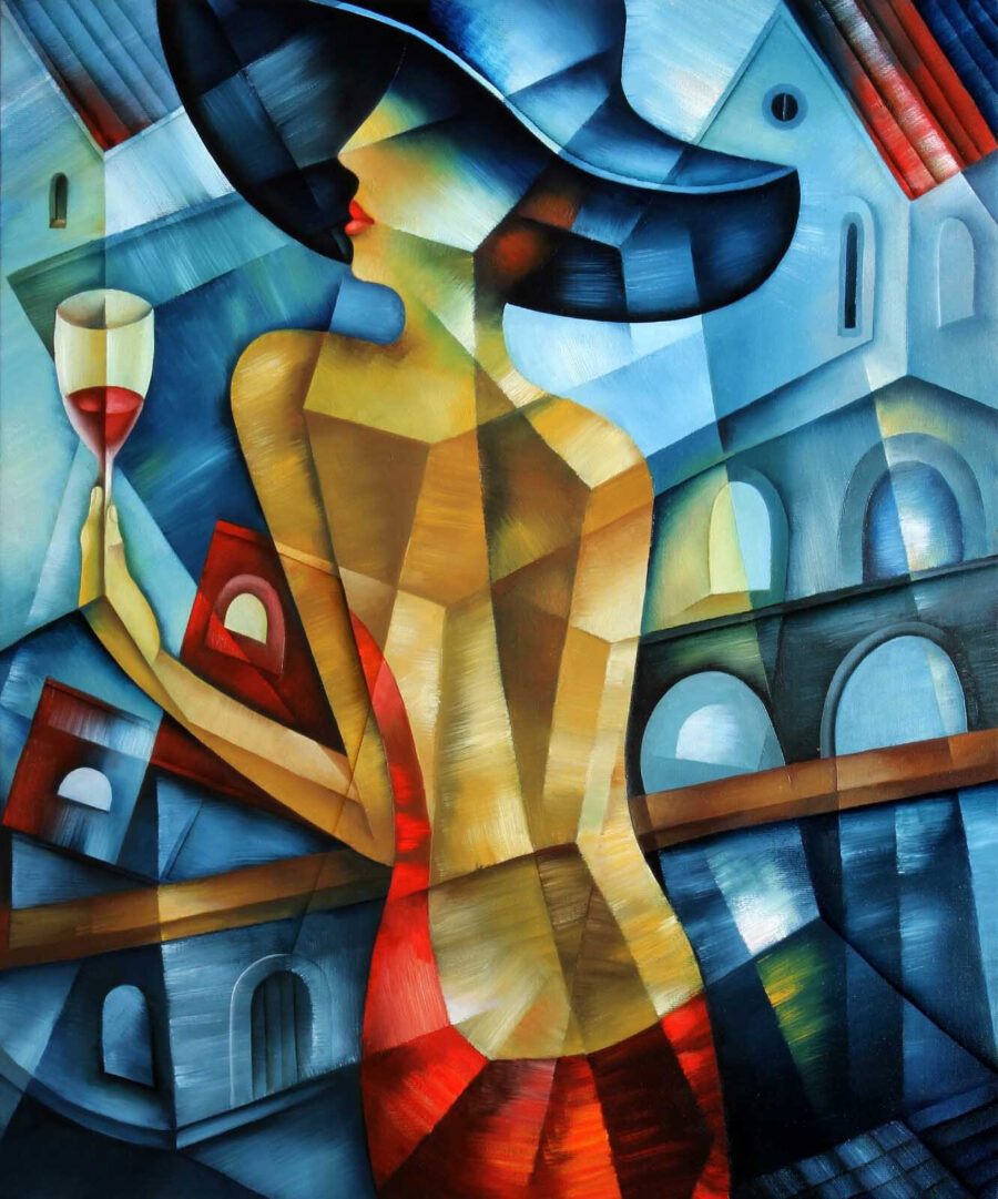 Woman with wine glass — full design